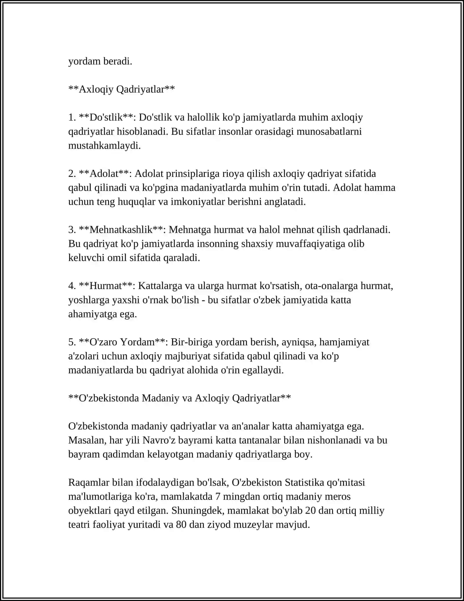 REFERAT Mavzu: MADANIY AHLOQIY YARBIYA 4