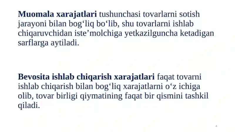 ISHLAB CHIQARISH XARAJATLARI VA FOYDA 4