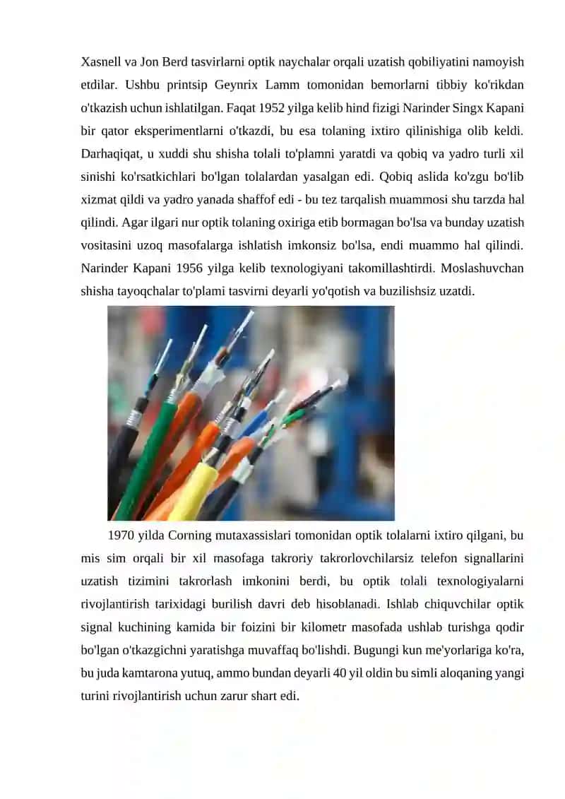 KABELLAR TURLARI (O‘RALAMA JUFTLIK, KOAKSIAL KABEL, OPTIK TOLALI KABEL) 4