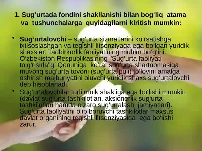 Sug‘urta sohasida qo‘llaniladigan asosiyatama va tushunchalar 4