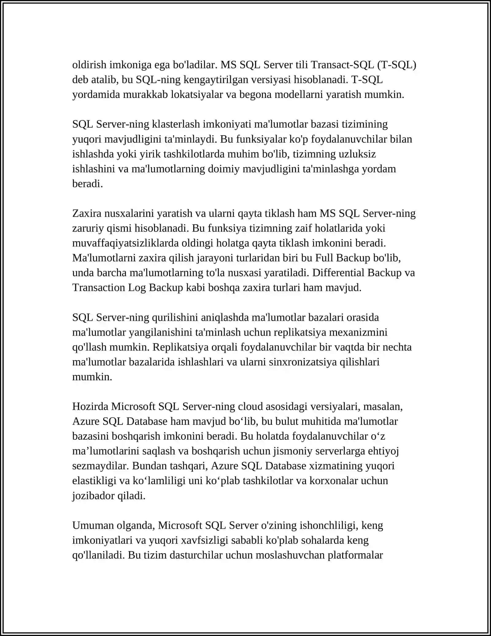 MS SQL SERVER BILAN ISHLASH 4