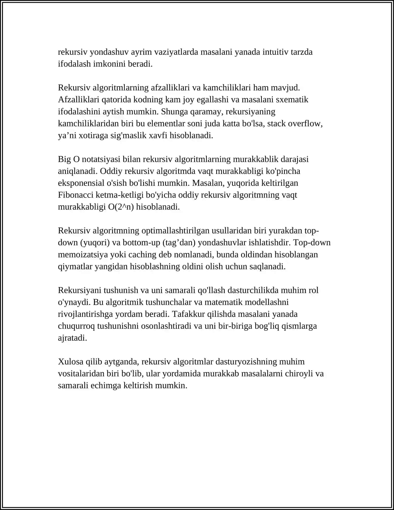 REKURSIV JARAYONLARNI TASHKIL ETISH.LCHMA ICH JOYLASHGAN REKURSIV JARAYONLARNI TASHKIL ETISH.SATRLAR BILAN ISHLASH 4