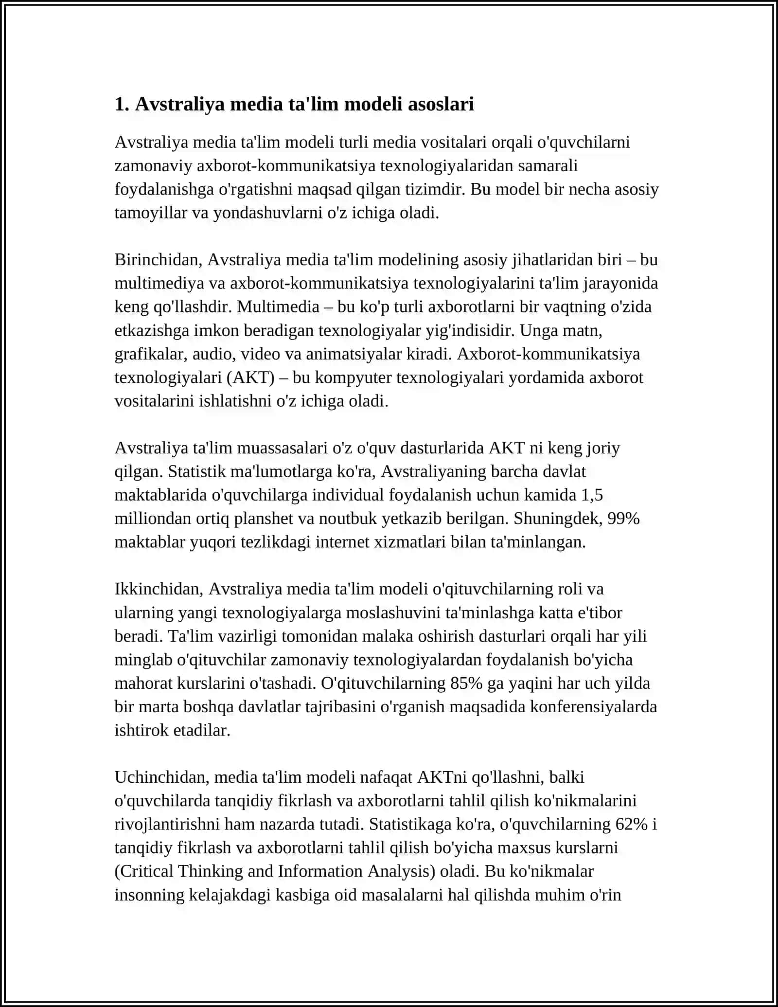 AVSTRALIYA MEDIATA'LIM MODELI -"KOMMUNIKATOR"-"AXBOROT"-"KANAL"-"QABUL QILUVCHI "-"TA'SIR" 4