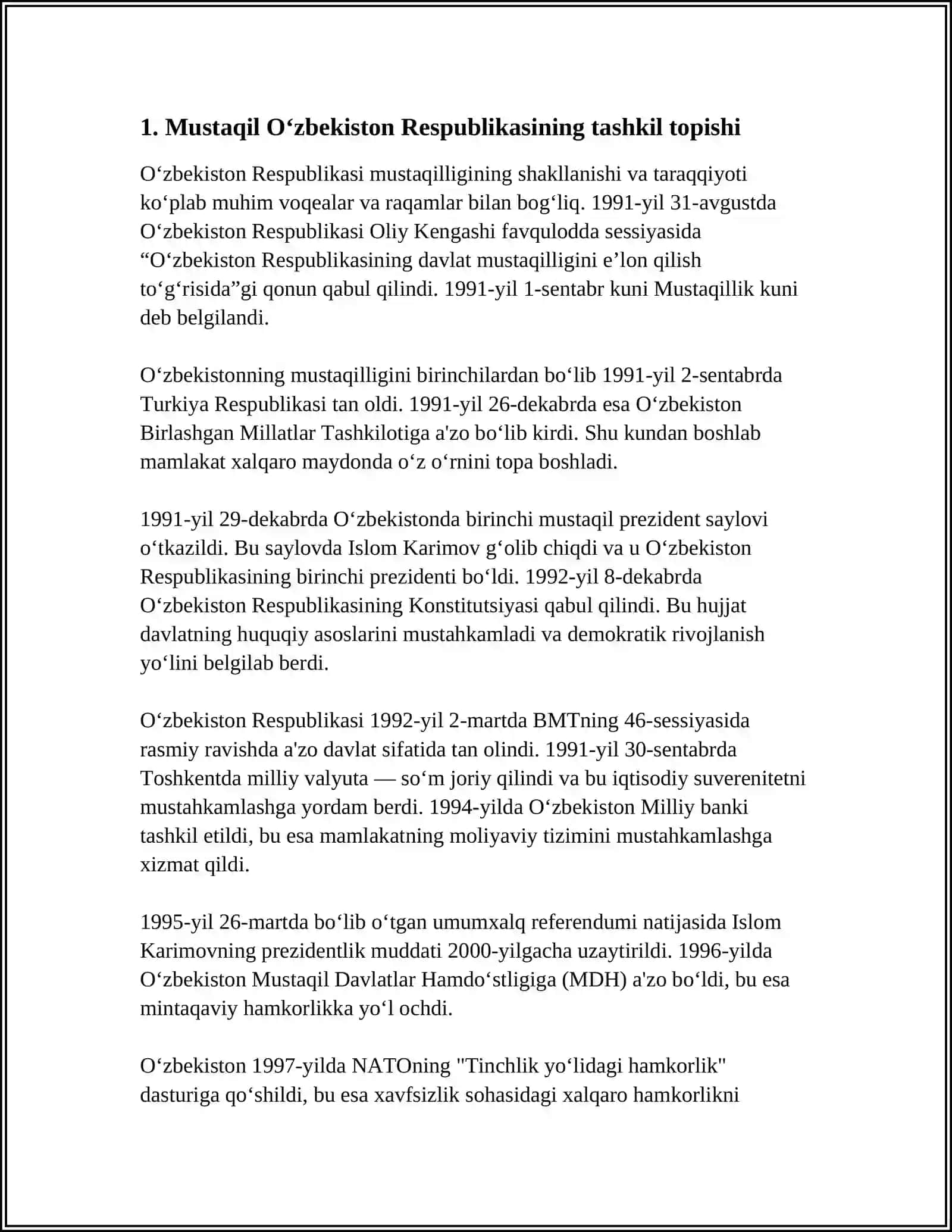 MUSTAQIL O’ZBEKISTON RESPUBLIKASINING TASHKIL TOPISHI VA UNING TARIXIY AXAMIYATI 4