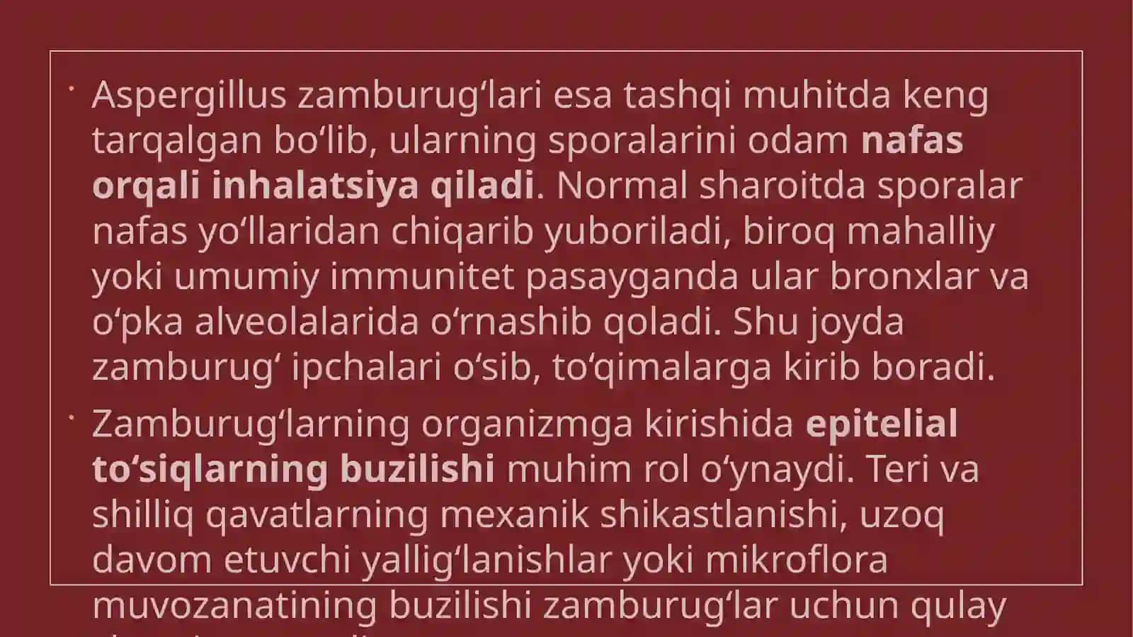 Zamburug‘infeksiyalar(kandidoz,aspergillez)patogenezi 4