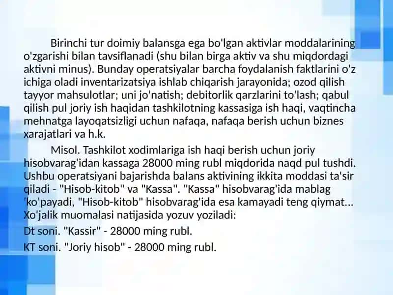 XO`JALIK  MUOMALALARINING  BALANSGA  TA`SIRI. 4