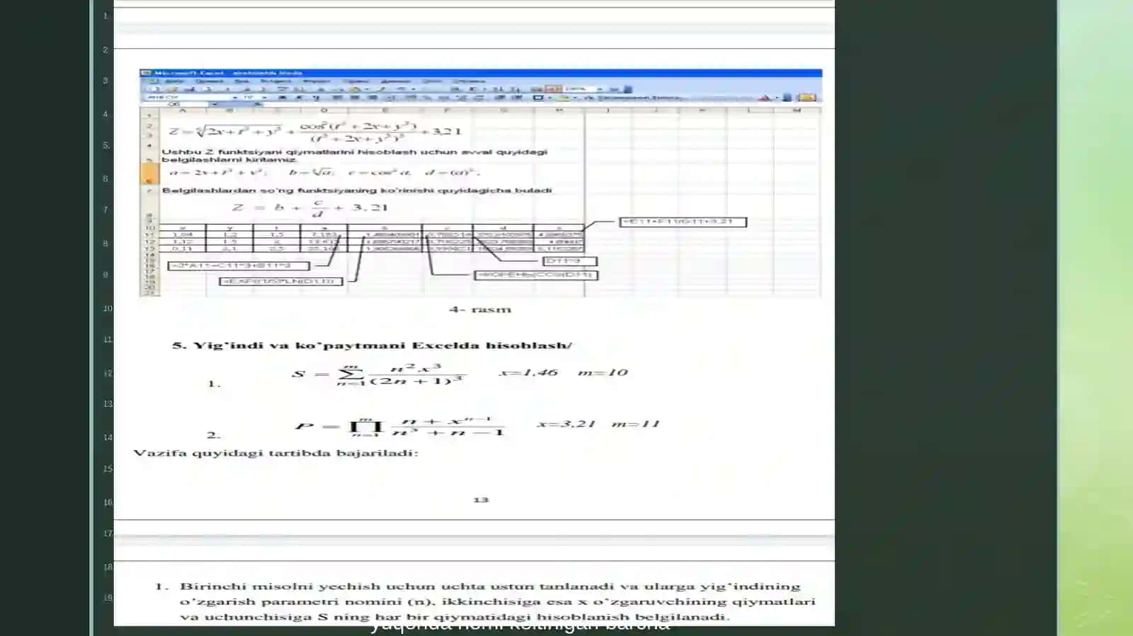 Excel jadval imkonyatlaridan foydalanib iqtisodiy masalalarni yechish 4