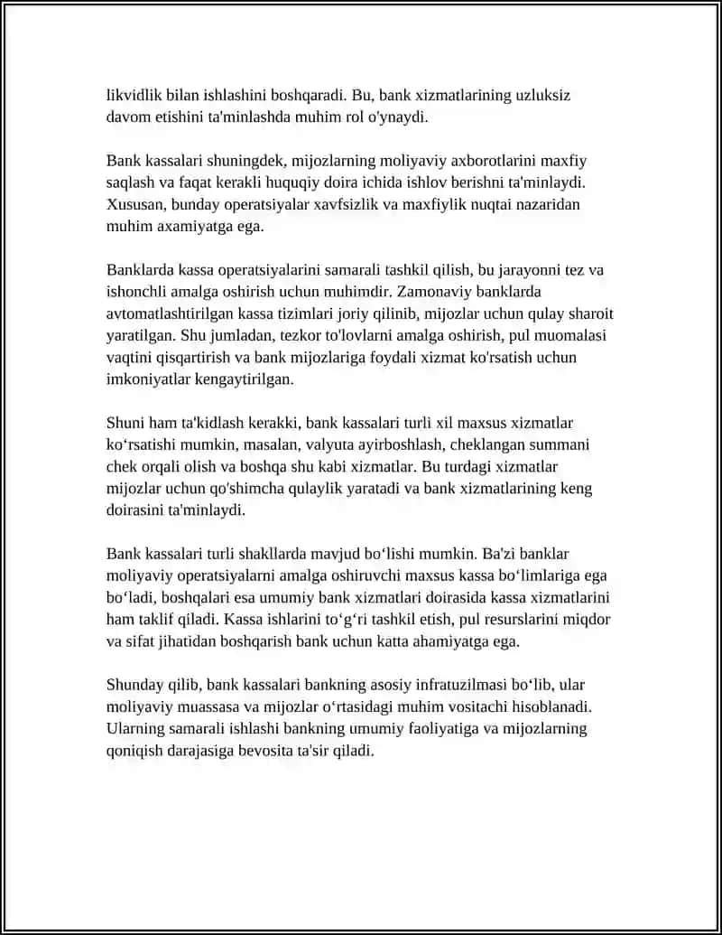 BANKLARDA KASSA OPERATSIYALARINI TASHKIL QILISH BANK KASSALARINING TURLARI 4