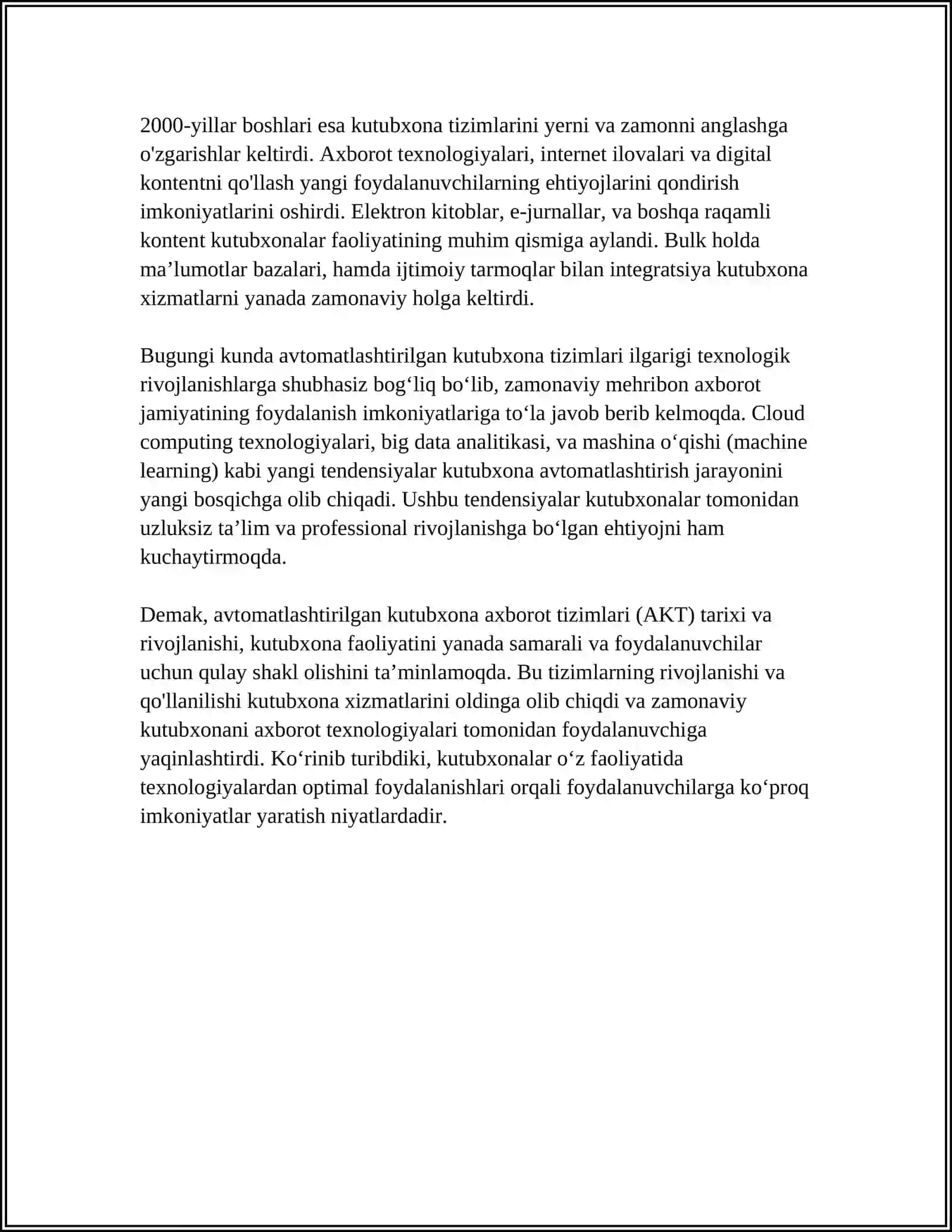 AVTOMATLASHTIRILGAN KUTUBXONA - KUTUBXONA AXBORAT TIZIMLARI 4