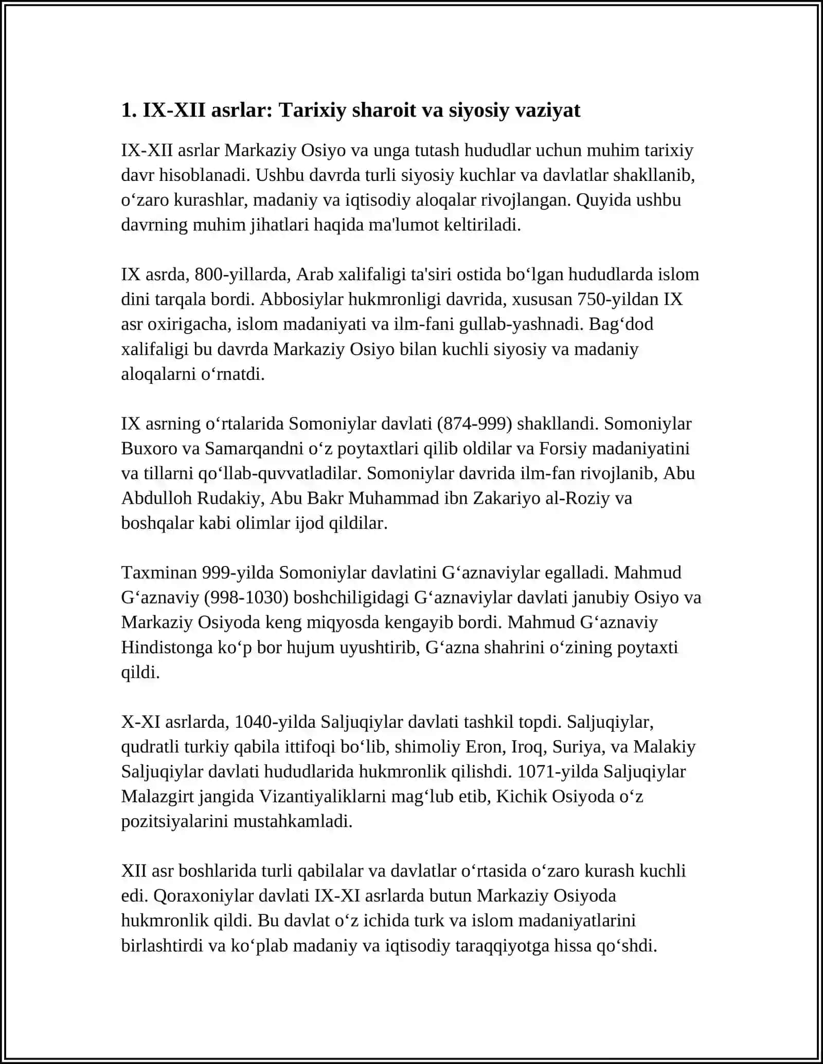 IX-XII ASRLARDA MAMLAKATIMIZ HUDUDIDA ROʻY BERGAN MADANIY UYGʻONISH (RENESSANS). BUYUK ALLOMALARNING JAHON SIVILIZATSIYASIGA QOʻSHGAN HISSASI 4