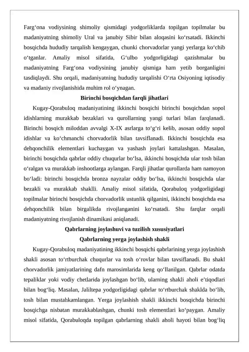 Kugay-Qorabuloq madaniyatining ikkinchi bosqichi qabrlarning xususiyati 4