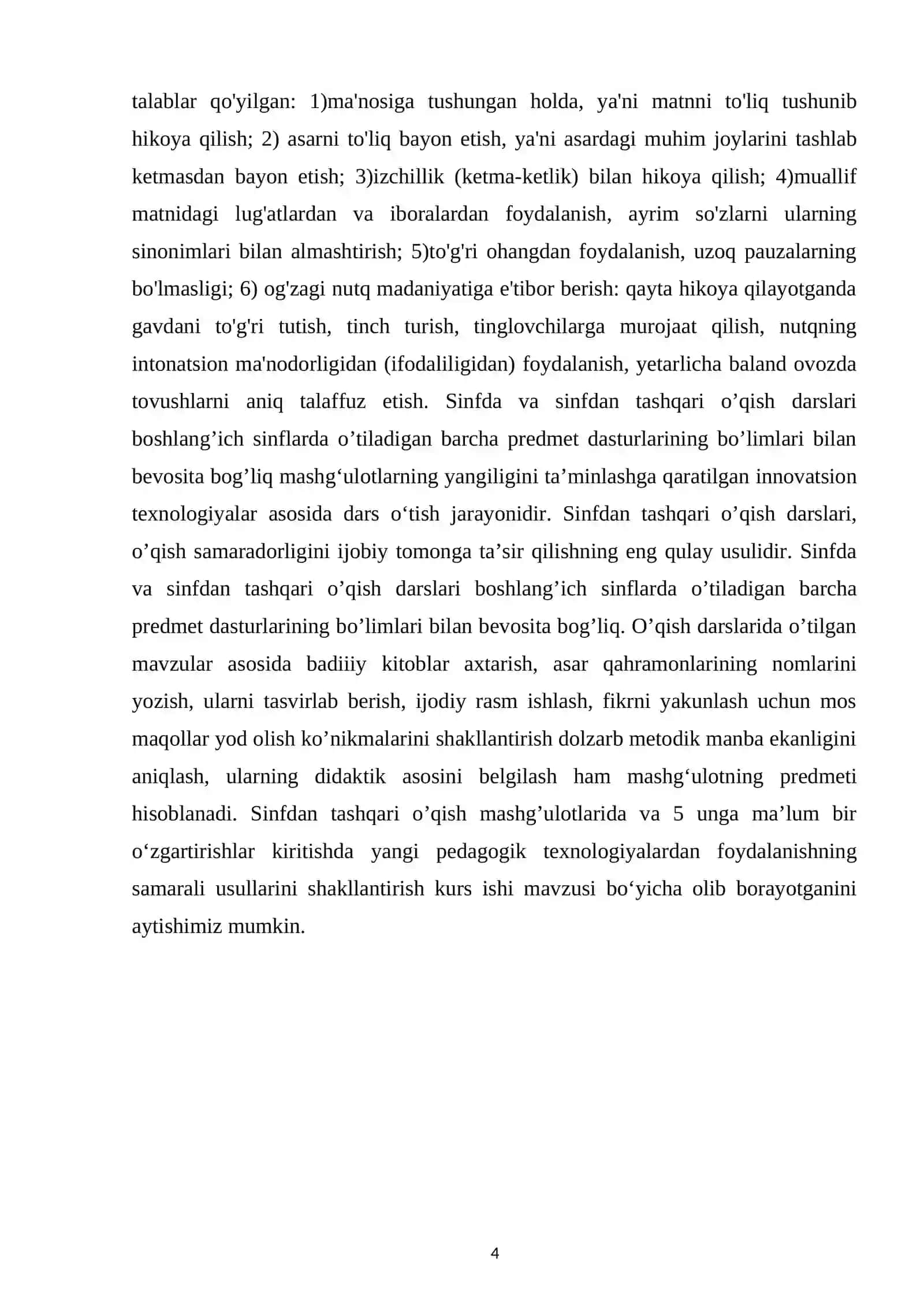 Adabiy asarlarini  qayta ikoya tuzishga o‘rgatish kurs ishi 4