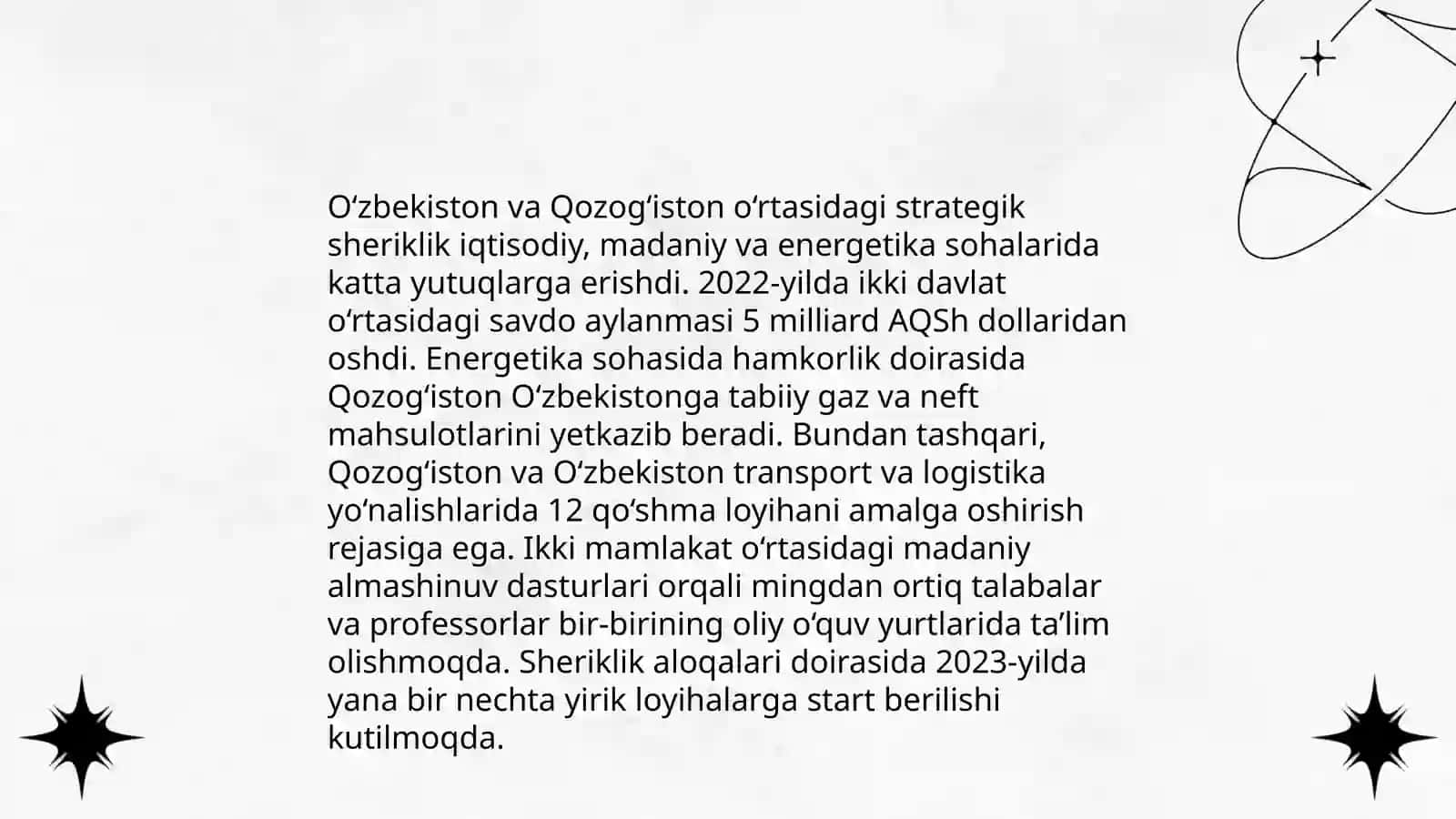 O'zbekistonning MDH davlatlari va Markaziy Osiyo mamlakatlari bilan hamkorlik aloqalari 4