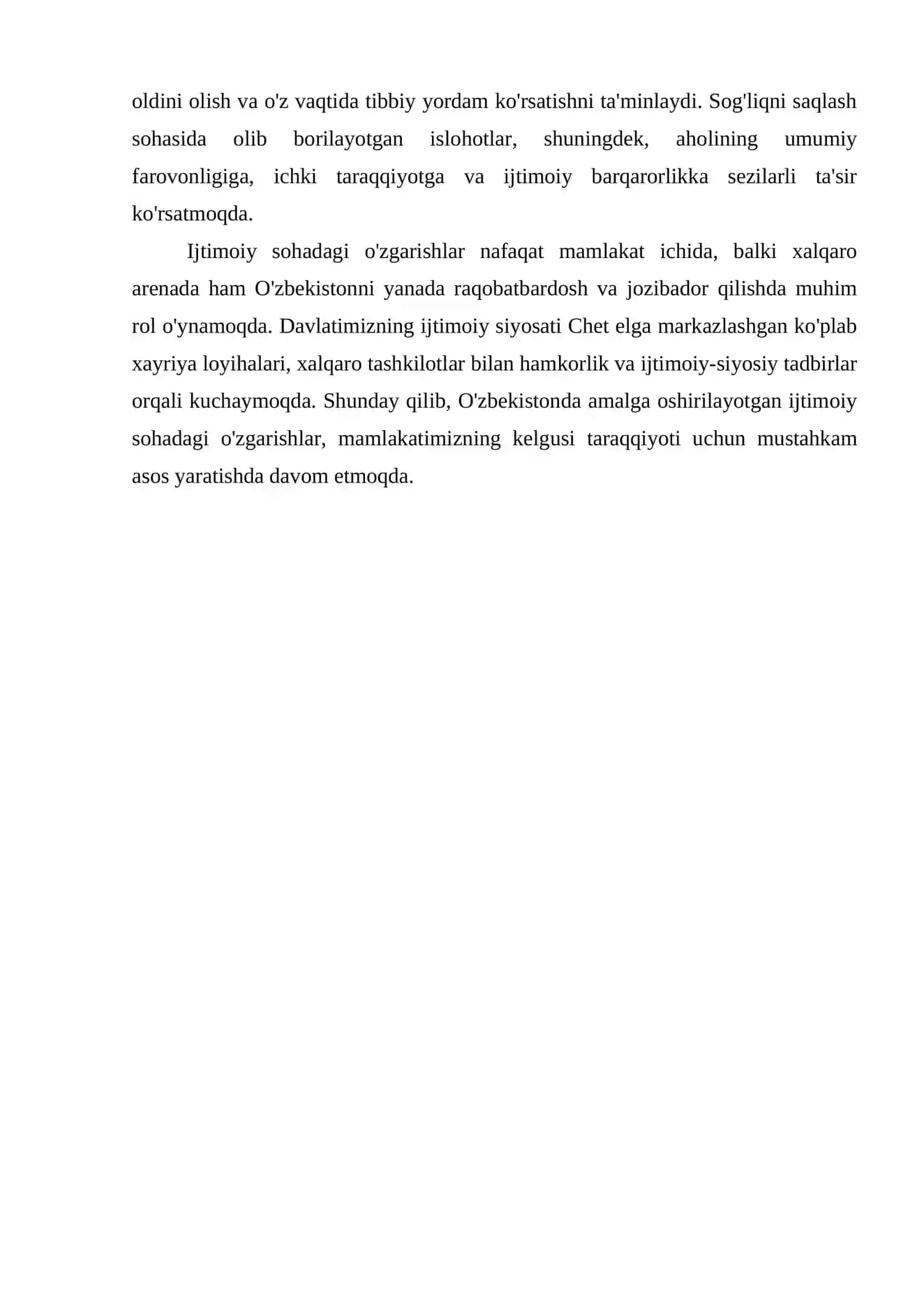 O'ZBEKISTONDA IJTIMOIY SOHADA AMALGA OSHIRILAYOTGAN O'ZGARISHLAR MAZMUN VA MOHIYATI 4