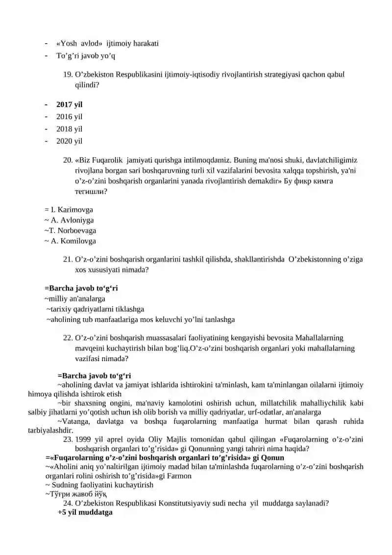 O’ZBEKISTONNING ENG YANGI TARIXI FANIDAN YAKUNIY NAZORAT SAVOLLARI 4