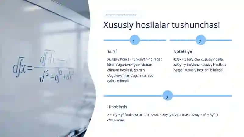 Ikki o'zgaruvchili funksiyaning xususiy hosilalari va ekstremumi 4
