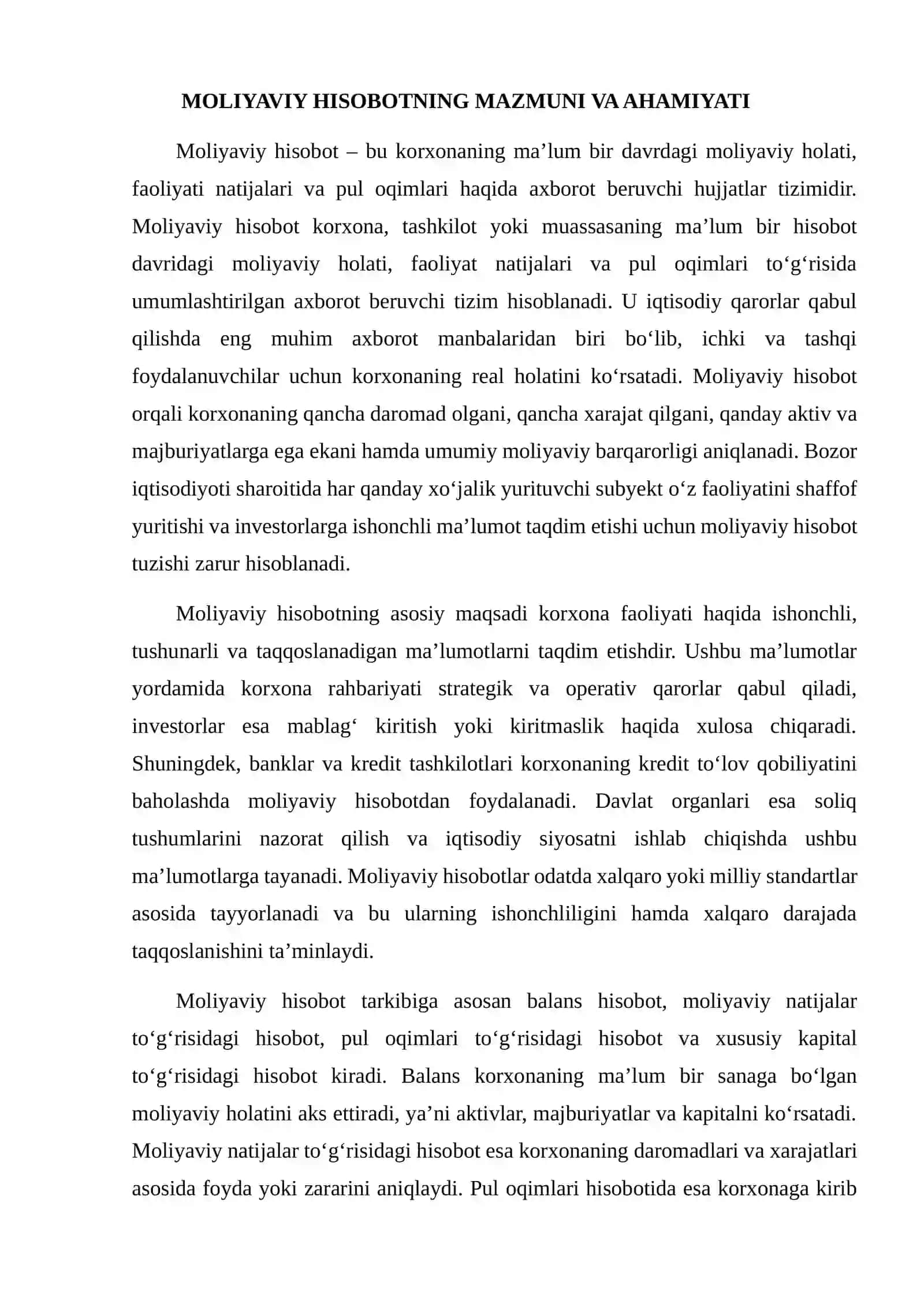 MOLIYAVIY HISOBOT VA MOLIYAVIY REJALASHTIRISH O‘RTASIDAGI BOG‘LIQLIK 4