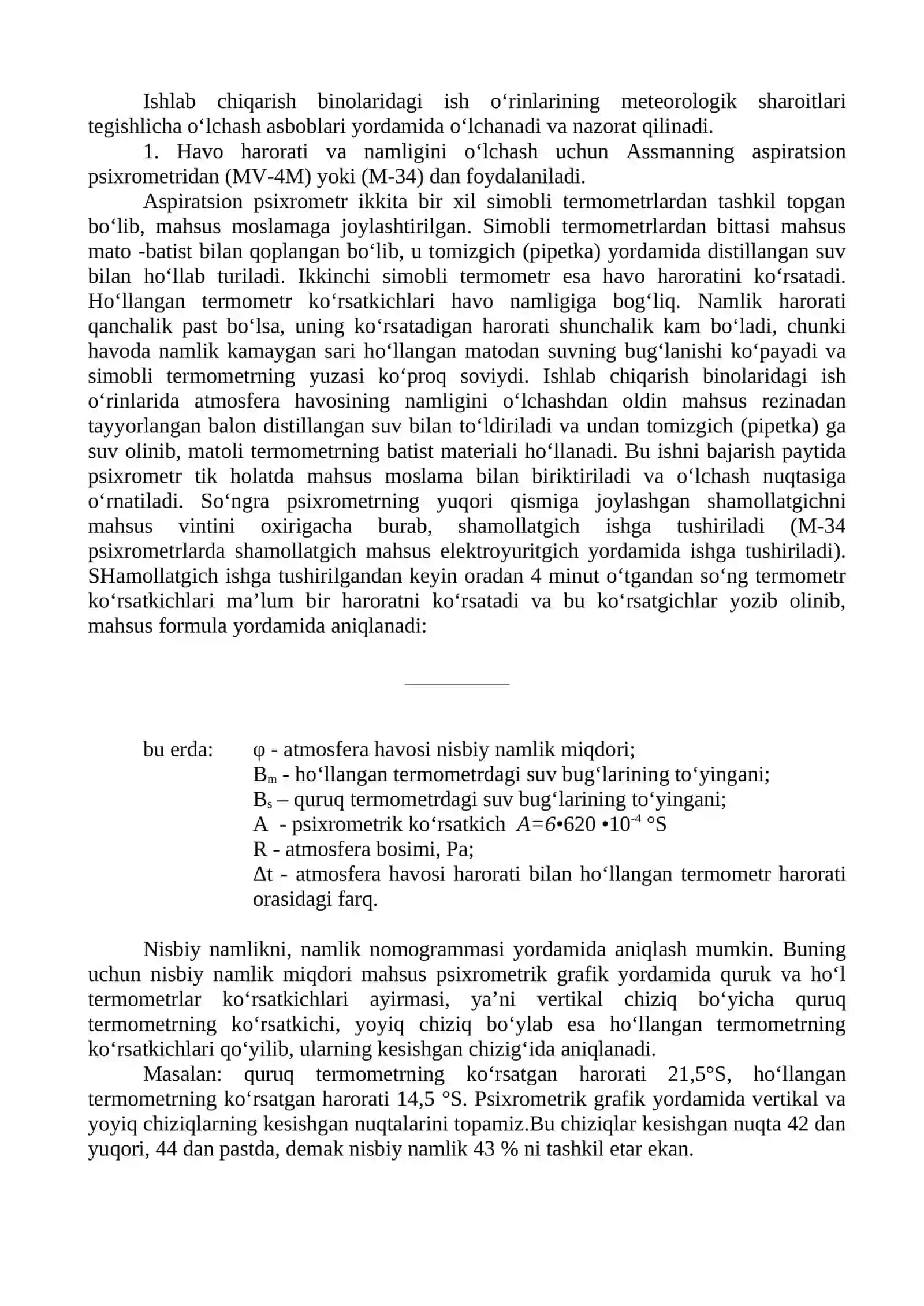 Ishlab chiqarish binolaridagi ish o‘rinlarida mikroiqlim sharoitlarini o‘rganish 4