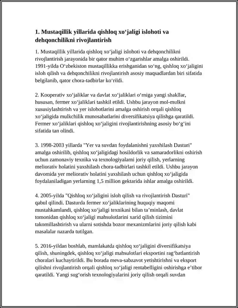 MUSTAQILLIK YILLARIDA QISHLOQ XO'JALIGI VA SANOAT SOHASIDAGI O'ZGARISHLAR 4