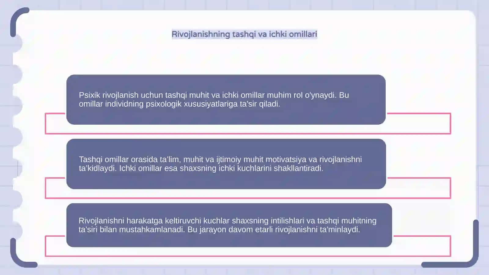 Psixik rivojlanish shartlari va harakatga keltiruvchi kuchlari 4