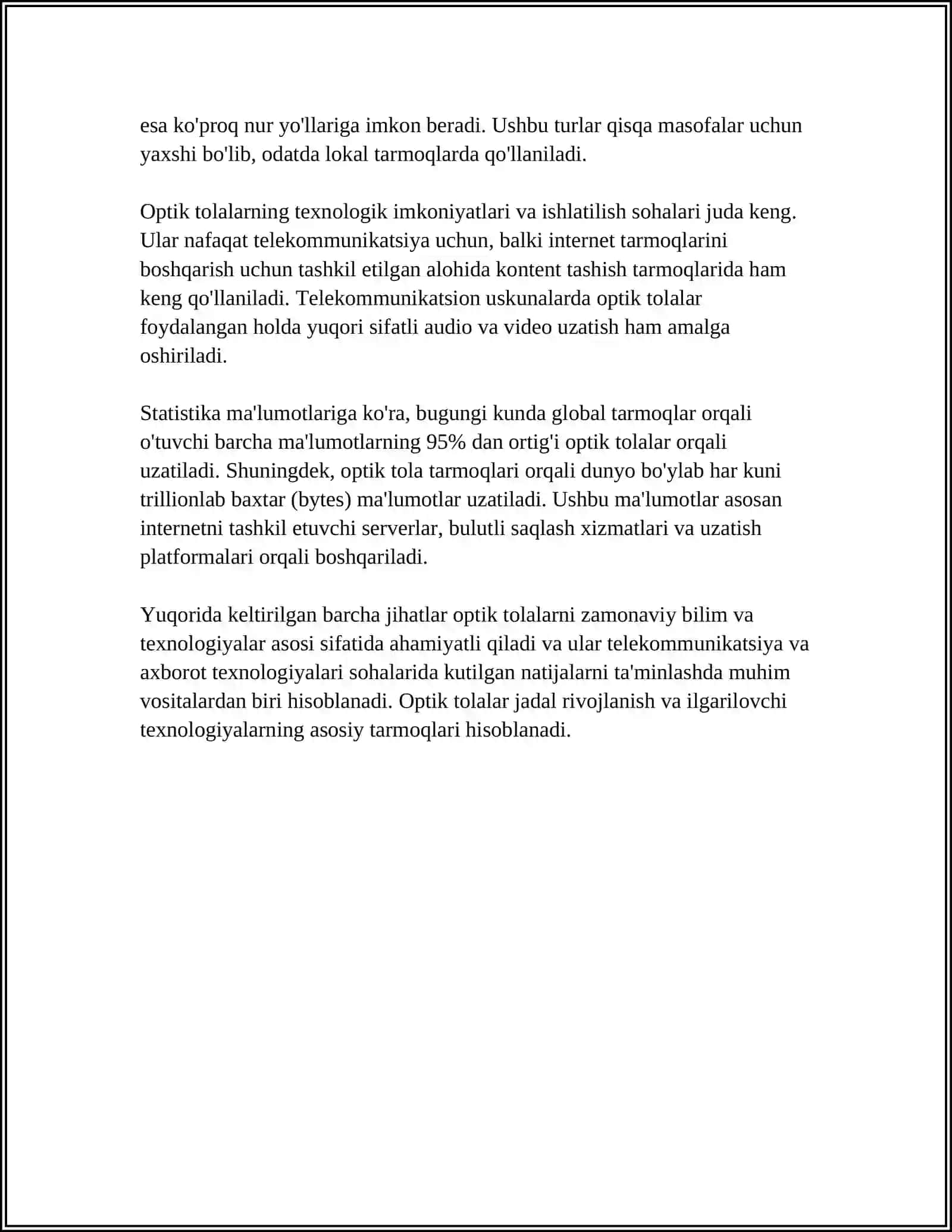 OPTIK TOLA VA KABELLAR, ULARNING TURLARI, TAVSIF VA PARAMETRLARI 4