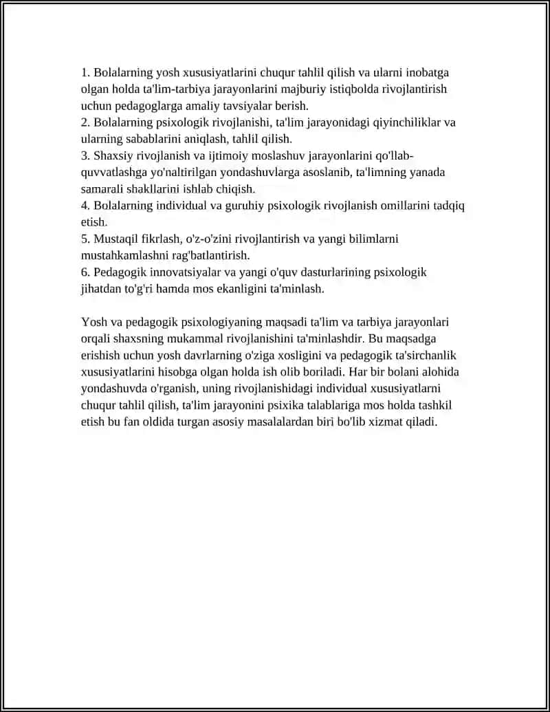 YOSH VA PEDAGOGIK PSIXOLOGIYA FANINING VAZIFALARI VA RIVOJLANISH BOSQICHI 4