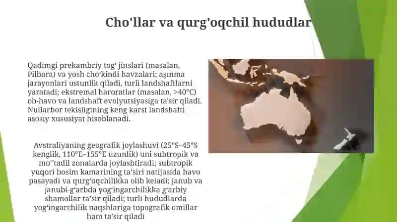 Avstraliya materigi geografik o‘rni o‘rganilishi, relyefi 4