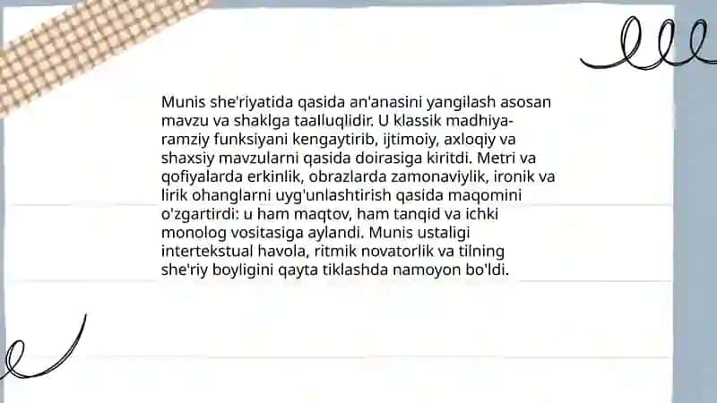 Munis she'riyatida janrlar takomili va shoir mahorati 4