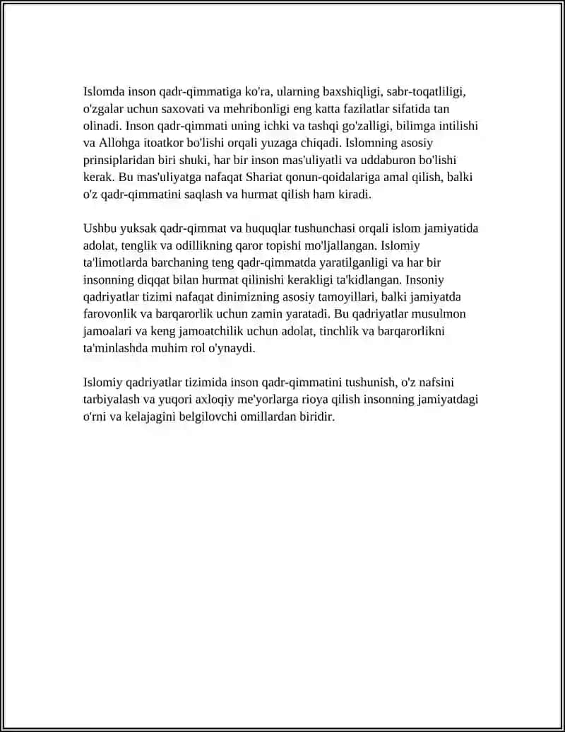 ISLOMIY QADRIYATLAR TIZIMIDA INSON QADR-QIMMATI 4