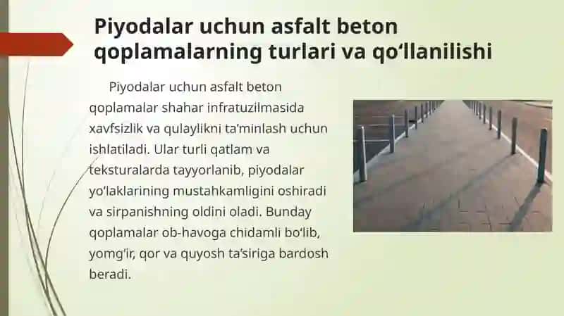 Pardozbop innovatsion asfalt betonlar, piyodalar uchun asfalt betonlar, velokordlar uchun rangli qoplama 4