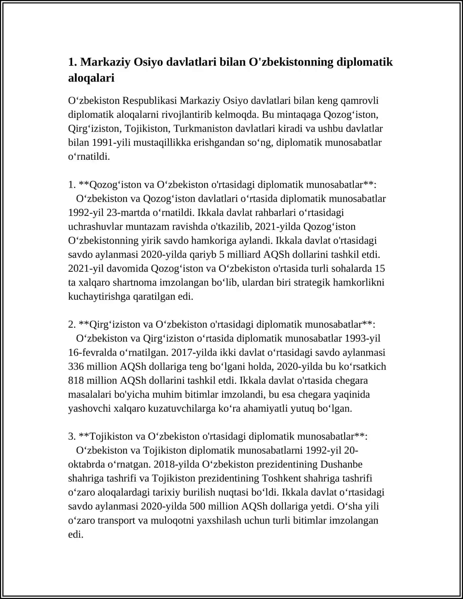 MARKAZIY OSIYO DAVLATLARI BILAN OZBEKISTON ALOQASI 4