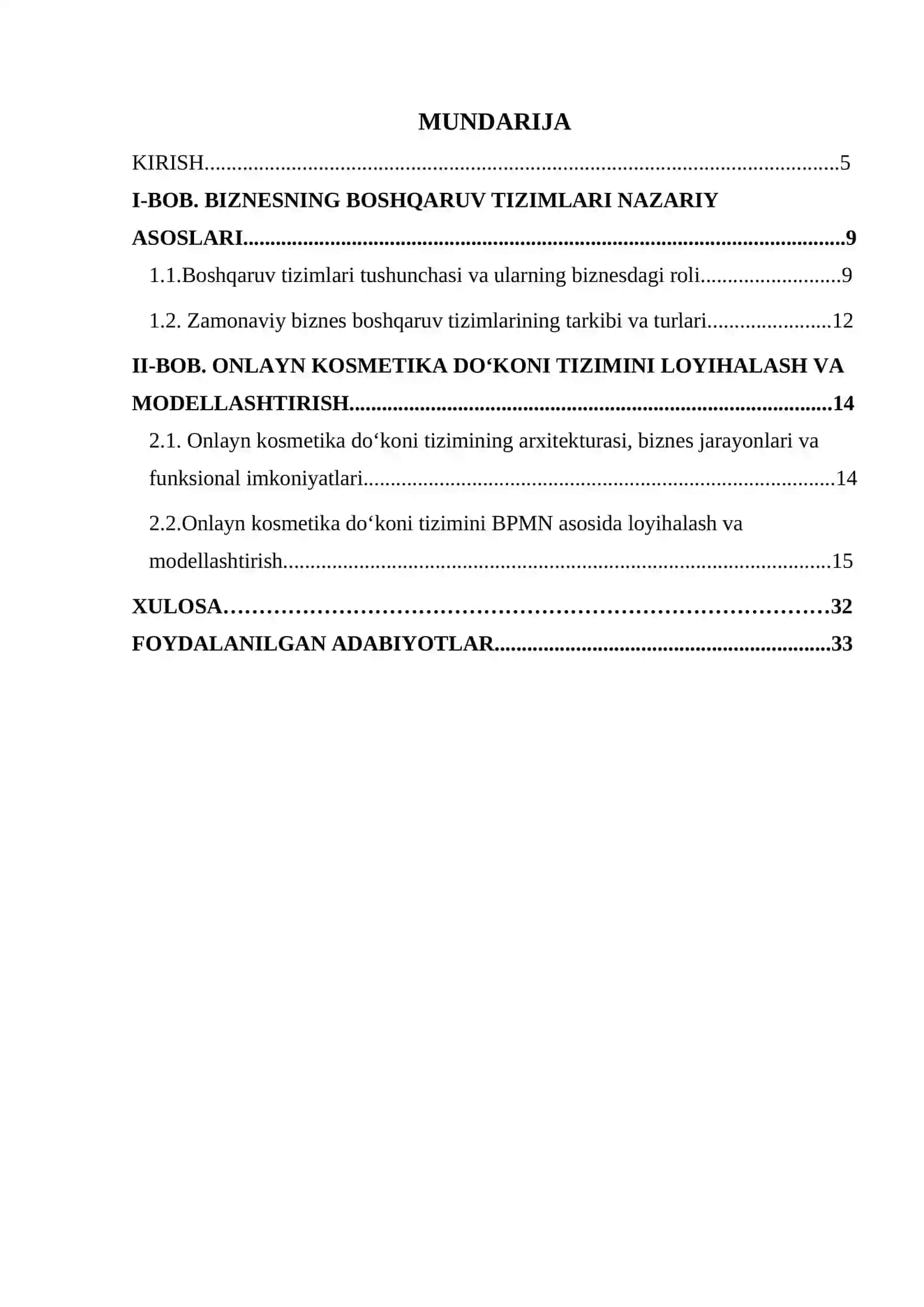 Biznesning boshqaruv tizimlari va faoliyatining loyihasini ishlab chiqish 4