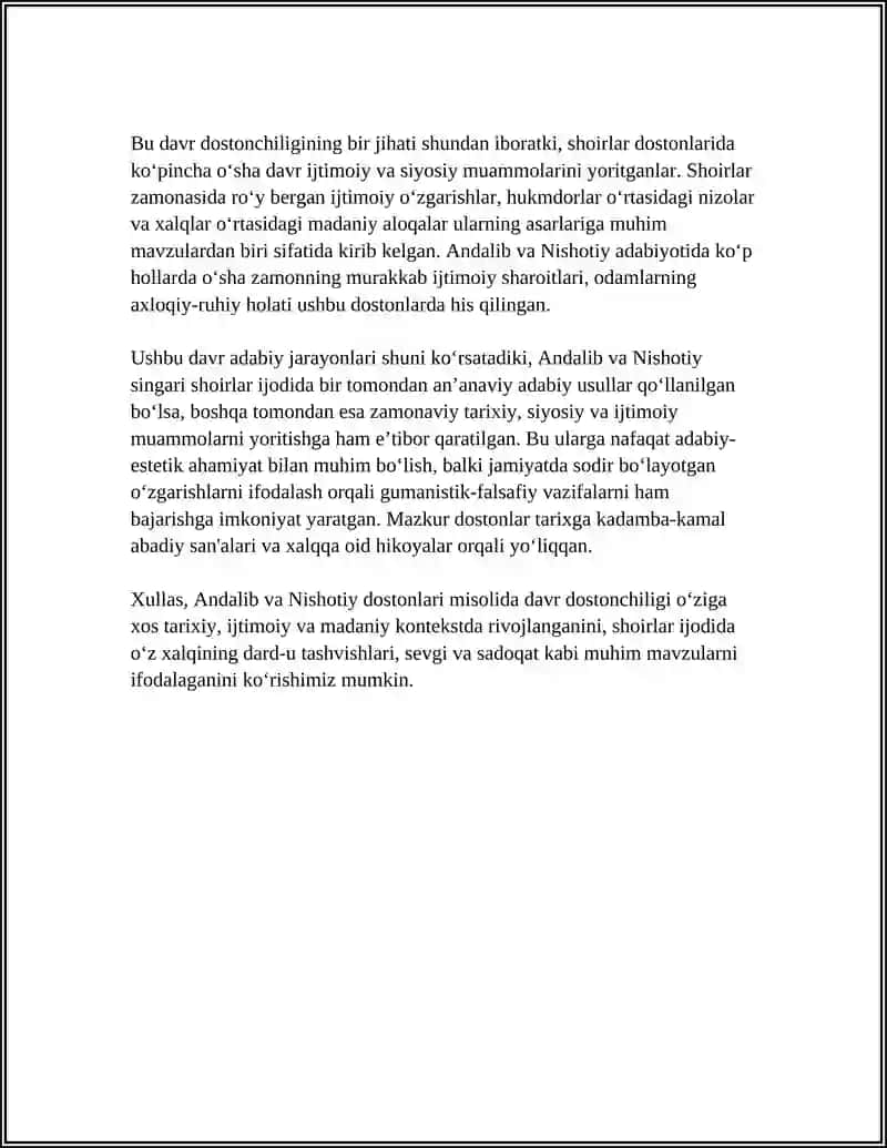 ANDALIB VA NISHOTIY DOSTONLARI MISOLIDA DAVR DOSTONCHILIGI BORASIDA MULOHAZA YURITISH 4
