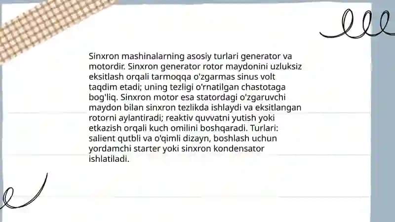 Sinxron mashinalar va ularning turlari 4