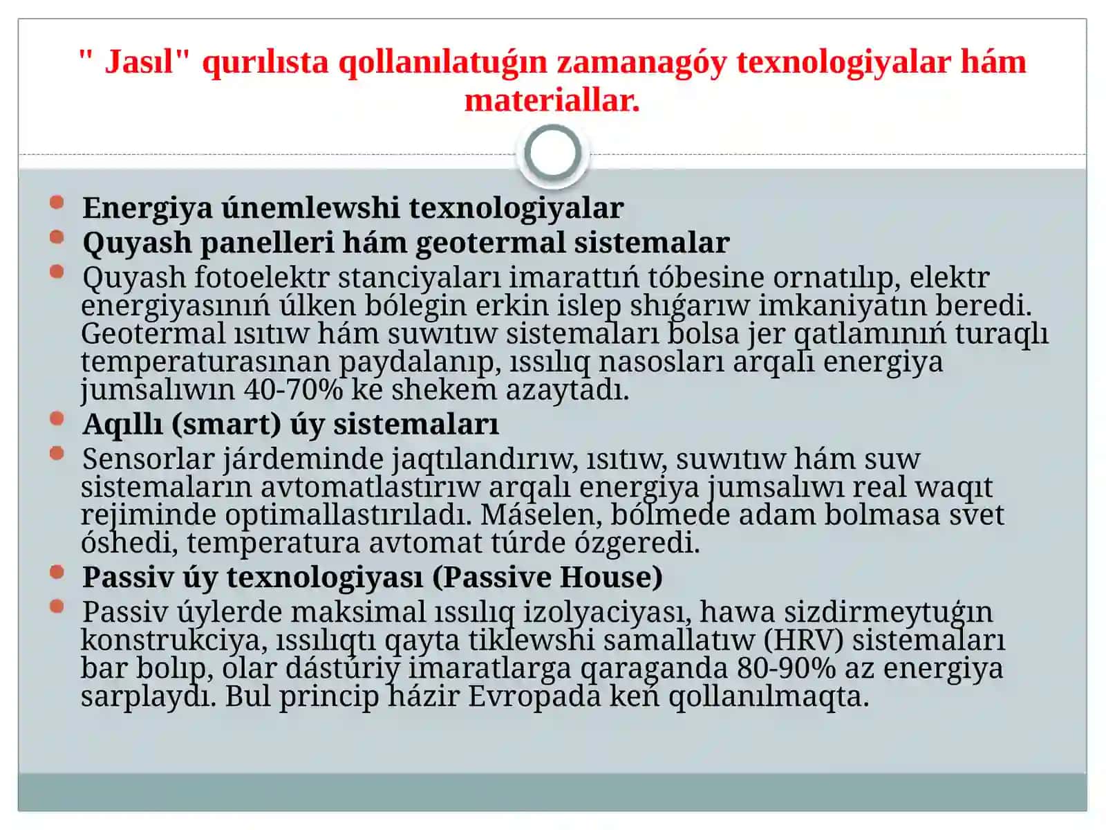 Jasıl qurılıs texnologiyaların analiz qılıw 4