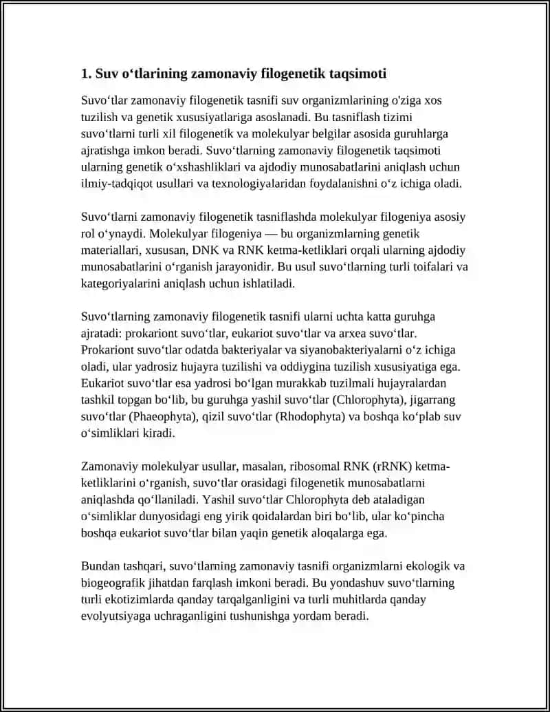SUVO'TLARNI ZAMONAVIY SISTEMATIK BO'LIMLARI VA KATEGORIYALARI 4