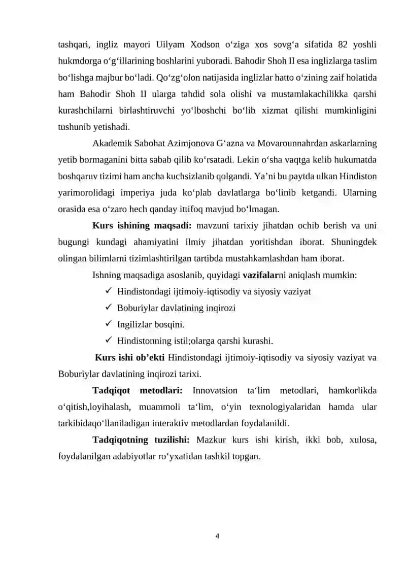 HINDISTONDAGI IJTIMOIY-IQTISODIY VA SIYOSIY VAZIYAT BOBURIYLAR DAVLATINING INQIROZI 4