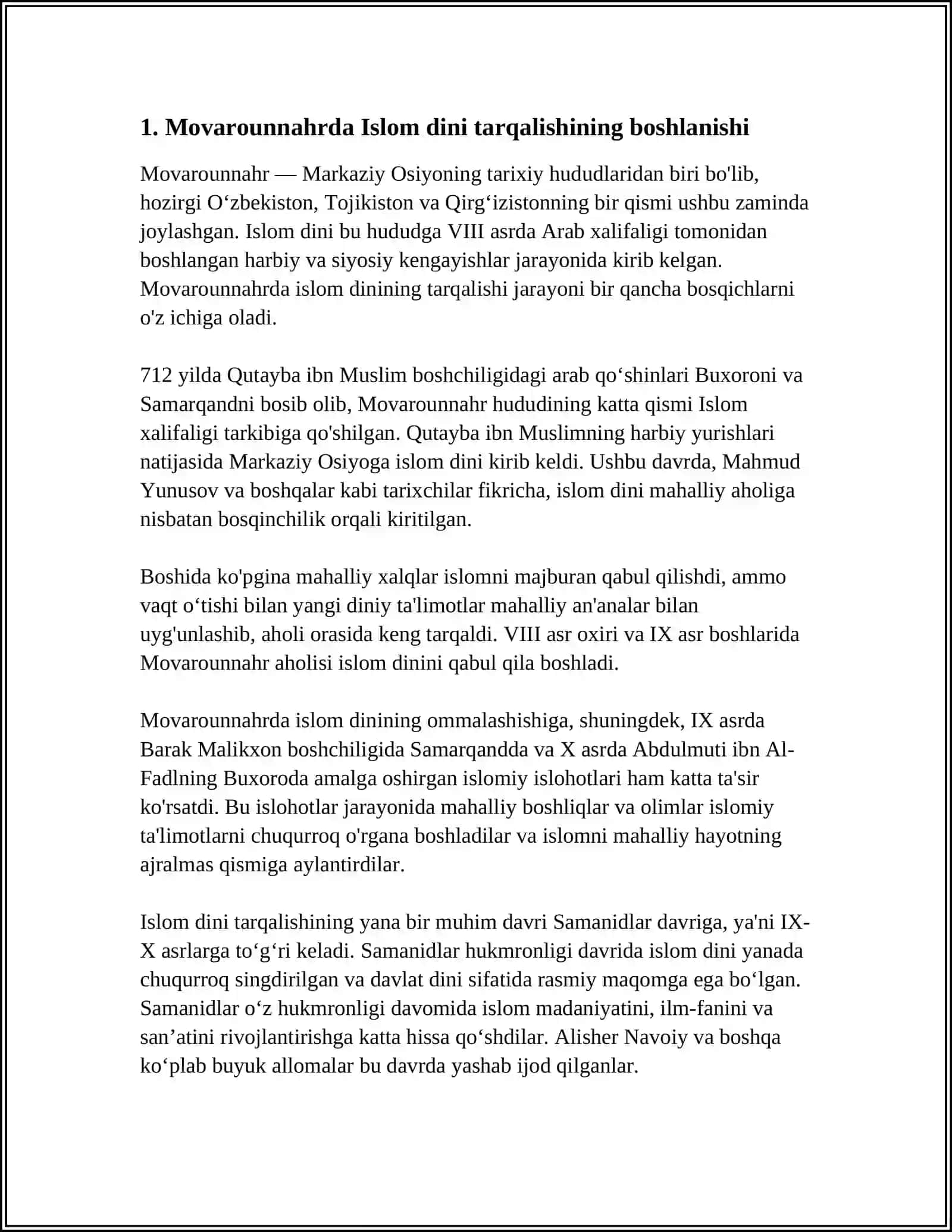 MAVARUNNAHRDA ISLOM DININING TARQALISHI VA MADRASA TA'LIMI SHAKLLANISHINING IJTIMOIY MADANIY HAYOTGA TA'SIRI 4
