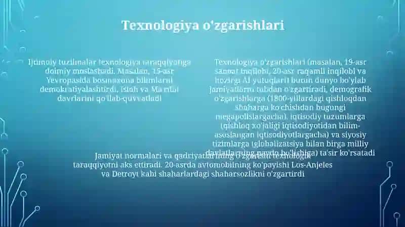 Globalizatsiya ta'siri (1980-yillardan hozirgacha) jamiyatlarni qayta shakllantirdi 4