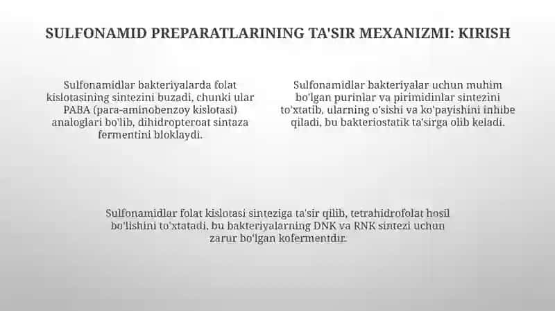 Folat kislotaning yetishmovchili. Sulfanilamid preparatlarning baoteriostatik tasir mexanizmi 4