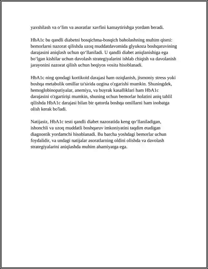 GLIKOZILLANGAN GEMOGLOBIN VA ALBUMIN, ULARNI UZLUKSIZ GIPERGLIKEMIYANI DIAGNOSTIKA QILISHDA QOʻLLANILISHI 4