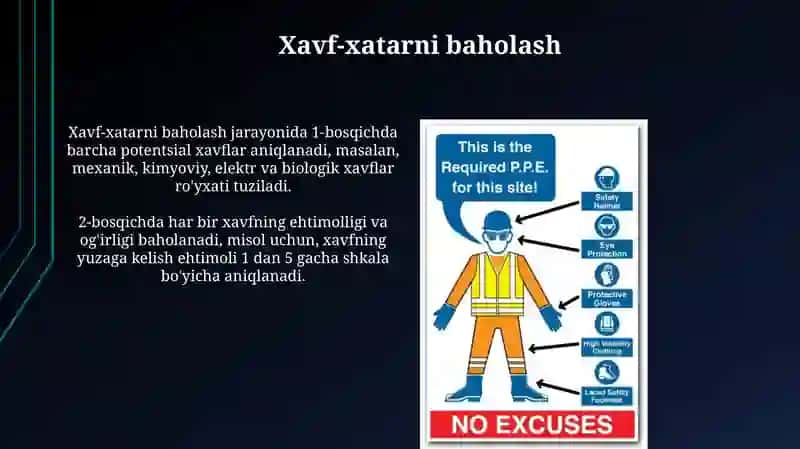 Ishlab chiqarish maydonlarida ishlayotgan ishchilar shaxsiy ximoya vositalarini tanlash 4