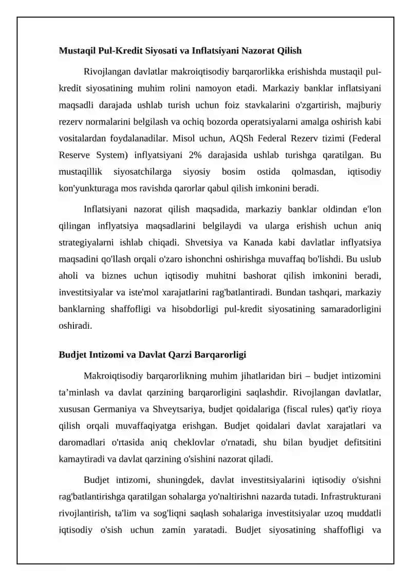 Rivojlangan davlatlar tajribasi: Makroiqtisodiy barqarorlikka erishish yo'llari 4