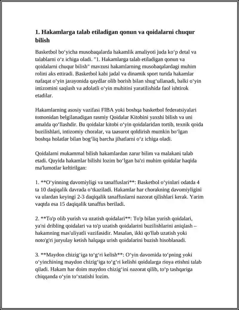 BASKETBOL BOʻYICHA MUSOBAQALARDA HAKAMLIK AMALIYOTI 4