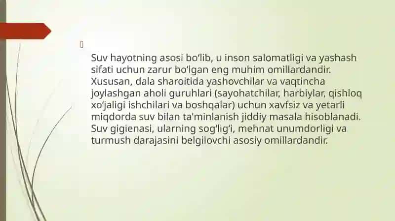 219-B guruhtalabasi Bahodirov Boburmirzoning gigienafanidan mustaqilish Dalasharoitidasuvta'minotmanbaitanlash 4