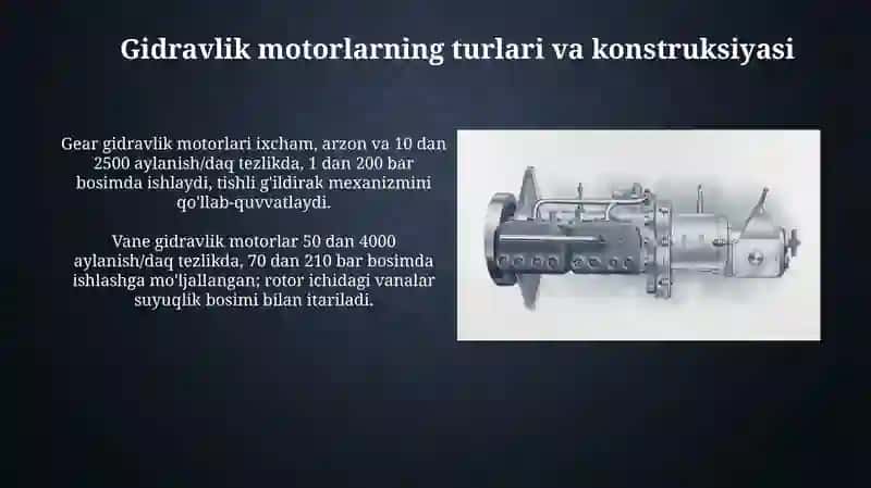 Vane nasoslari va gidravlik motorlarining qo'llanilishi 4