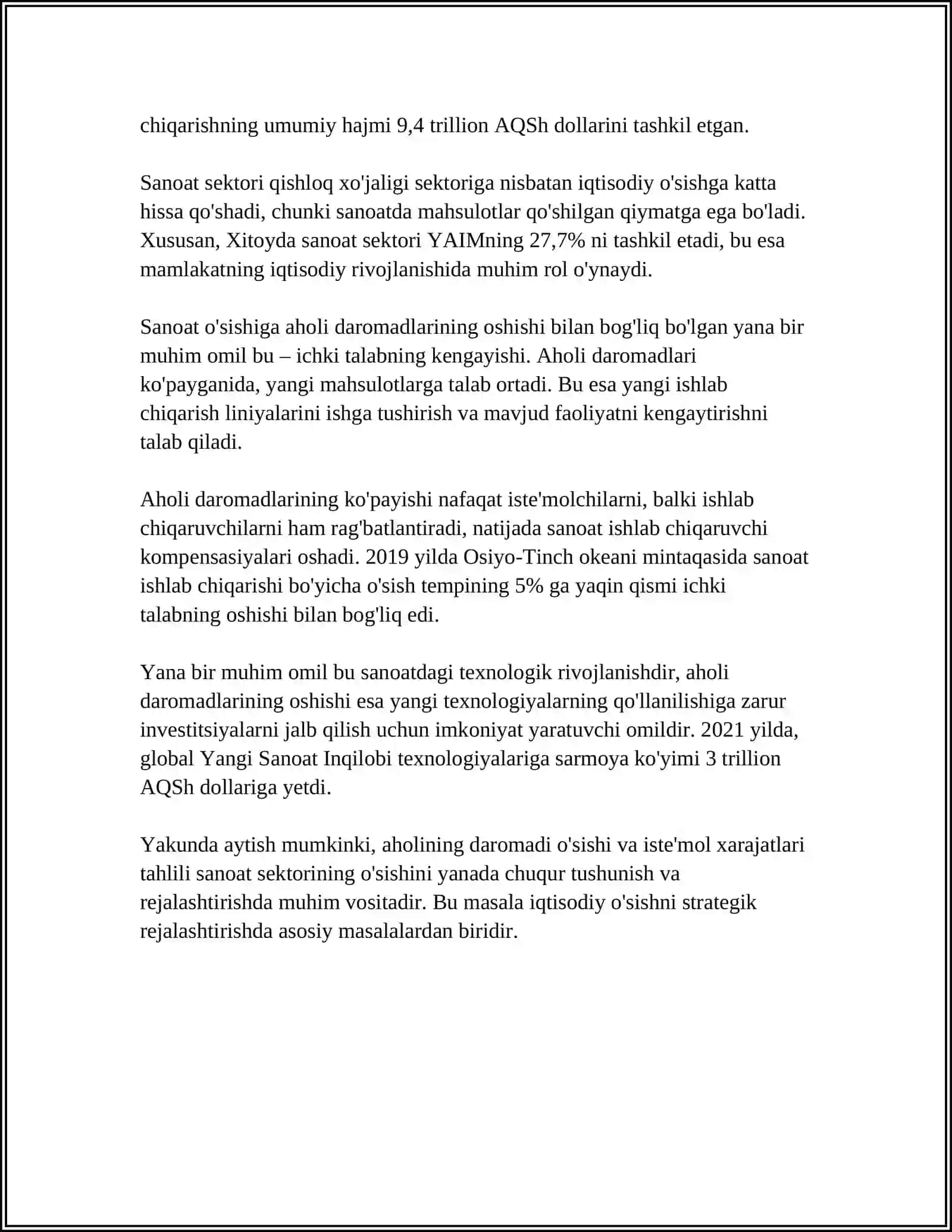 AHOLI DAROMADLARINING IQTISODIY SEKTORLAR RIVOJLANISHIGA TA’SIRI 4
