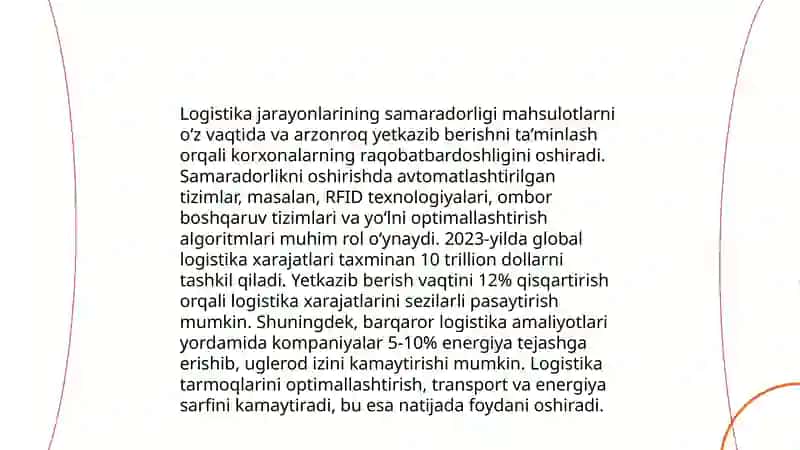 Logistika va transport xarajatlarining texnika tannarxiga tasiri 4