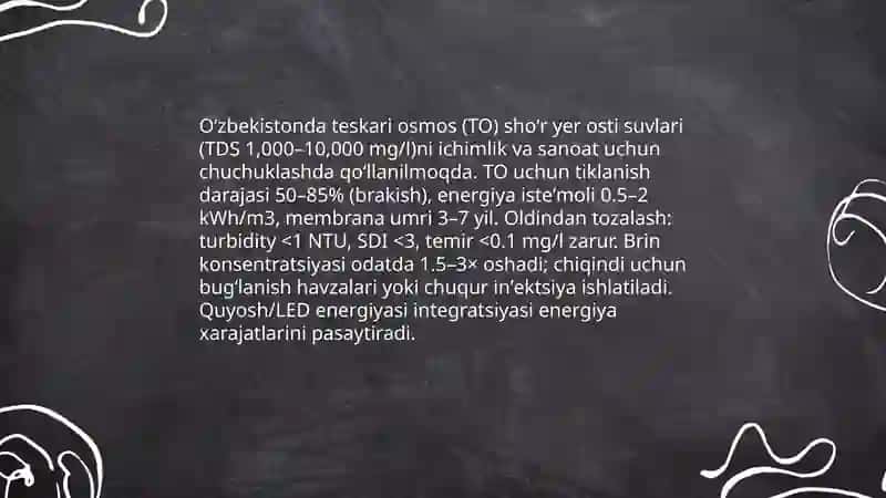 Oʻzbekiston sharoitida shoʻr suvlarni chuchuklashrirish 4