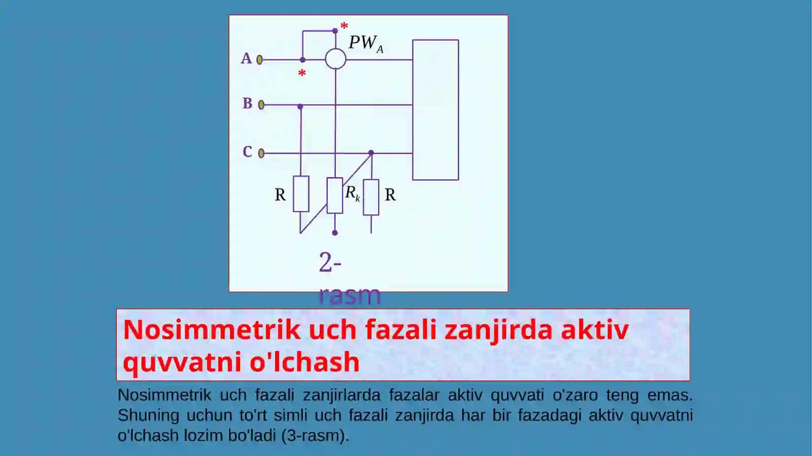 Simmetrik uch fazali zanjir aktiv quvvatni o'lchash 4